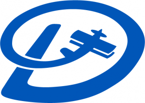 Dixie High with Biplane Logo - A blue cursive 'D' with a silhouetted biplane in the middle.