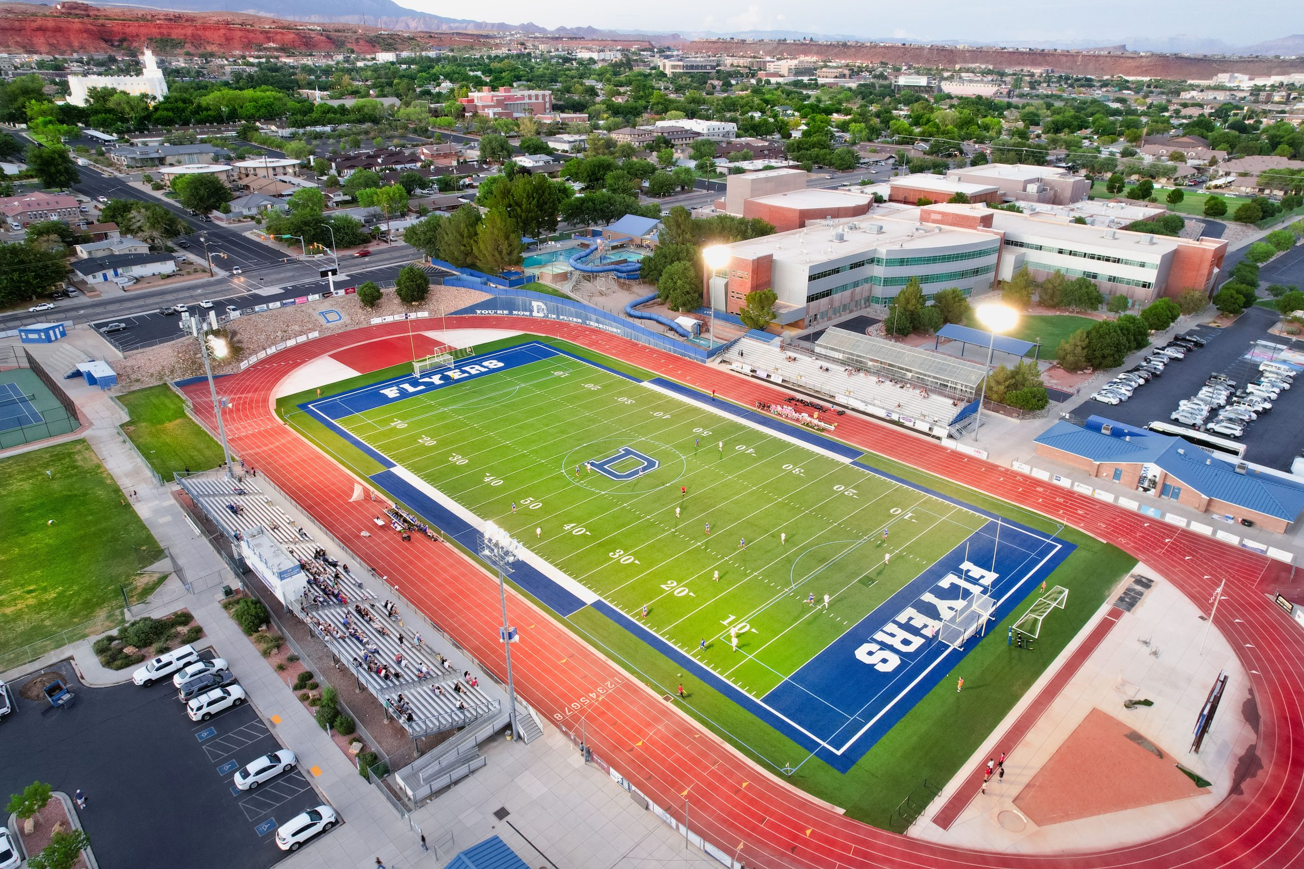 Arial view of the football field from the south west